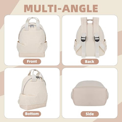 Backpack for Women Fashion Small Bookbag, Water Resistant Lightweight Nylon Daypack for Travel, Hiking & Daily Use - color: Milk White