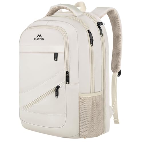 MATEIN Laptop Backpack Women Large Capacity, TSA Travel Backpack with Luggage Strap & Anti Theft Pocket, Water Resistant Teacher College Bookbag Fits 17 Inch Computer, Stylish Beige Work Daypack - color: Beige, size: 17 Inch
