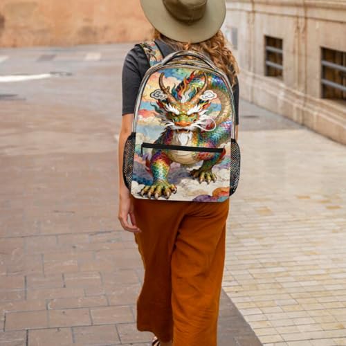 Dragon Kids Backpack for Girl Boy Waterproof Kids Back Pack | Animal Rainbow School Bookbag Women Men Lightweight Rucksack Casual Daypack Carry On Bag for Work Hiking Camping Gym Travel - color: Animal Dragon Rainbow