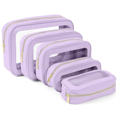 YOPCDJ 5PCS Diaper Bag Organizer Pouch Set, TSA Approved Toiletry Bag，Clear Waterproof TPU Makeup Bag Set Travel Organizer Bags for Women and Kids - color: Puple, size: 5 pieces