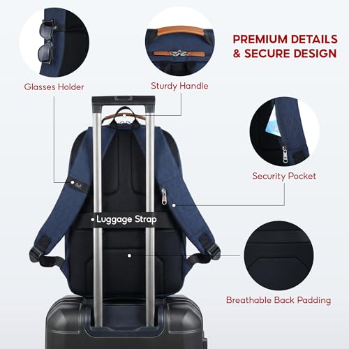 SAKOS Matura 15.6 inch Laptop Backpack with USB Charging Port, Professional Luggage Backpack Carry on Flight - TSA Approved, Water Resistant Backpack for Men & Women with Laptop Compartment - Blue - color: 1. Matura - Blue/Brown
