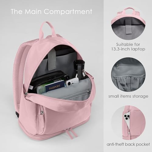 Uselike Gym Backpack for Women Men, Lightweight Gym Bag with Shoe Compartment, Waterproof Workout Backpack with Wet Pocket - color: Pink