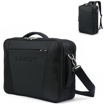 SAKOS Hybrid 3 in 1 Laptop Bag, 15.6 Inch Convertible Messenger, Shoulder Bag & Backpack, Water Repellent Travel Bag, Professional Work Bag for Men & Women, Briefcase with Laptop Compartment - Black - color: 1. Hybrid - Black