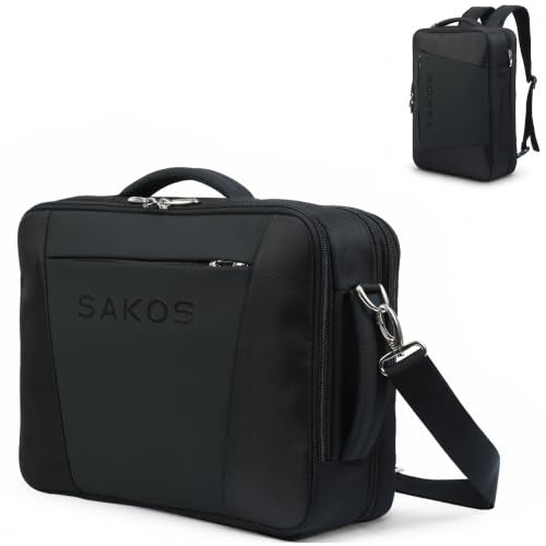 SAKOS Hybrid 3 in 1 Laptop Bag, 15.6 Inch Convertible Messenger, Shoulder Bag & Backpack, Water Repellent Travel Bag, Professional Work Bag for Men & Women, Briefcase with Laptop Compartment - Black - color: 1. Hybrid - Black