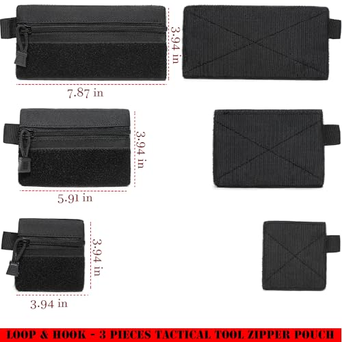 3 Pieces MINI Tactical Tool Zipper Pouch with US Patches & D-Ring Clips - Expansion Pouch,Bag Insert EDC Organizer,Utility Storage Accessories with Hook Fasteners for Vest Backpack Bag Hook and Loop