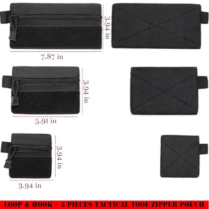 3 Pieces MINI Tactical Tool Zipper Pouch with US Patches & D-Ring Clips - Expansion Pouch,Bag Insert EDC Organizer,Utility Storage Accessories with Hook Fasteners for Vest Backpack Bag Hook and Loop