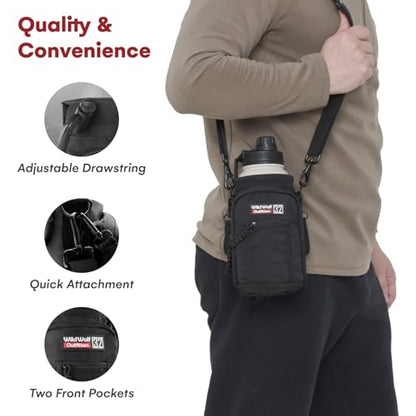 Wild Wolf Outfitters - #1 Best Water Bottle Holder for 32 oz Bottles - Carry, Protect and Insulate Your Flask with This Military Grade Carrier w/ 2 Pockets and an Adjustable Padded Shoulder Strap. - color: Black