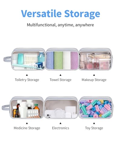 Narwey Clear Toiletry Bags for Traveling Women Men, Clear Travel Bags for Toiletries Makeup Bag Cosmetic Bag with Zipper, Make Up Organizer, Skincare Bag (Greyish Blue Stripe) - color: YB-Greyish Blue Stripe