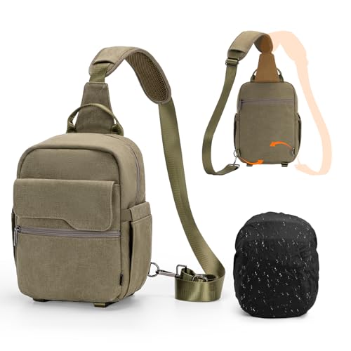 Cwatcun Camera Sling Bag Compact Large Camera Case, Waterproof Canvas Crossbody Camera Bag with Rain Cover, Travel Photography Bag for Canon Nikon Sony Fuji DSLR/SLR/Mirrorless Cameras, Lens, Green - color: Green, size: Large
