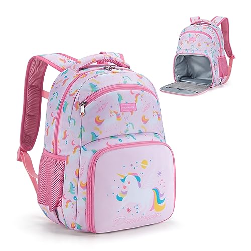 mommore 2-in-1 Kids Backpack, Insulated Lunch Compartment Unicorn Toddler Backpack Kindergarten Preschool Bookbag for Girls, Lightweight Daycare Backpack with Chest Strap, Pink - color: Unicorn