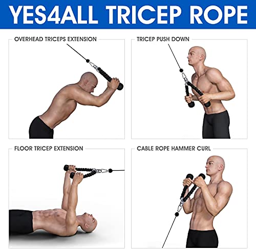 Yes4All Deluxe Tricep Rope Cable Attachment, 27 & 36 inch with 4 Colors, Exercise Machine Attachments Pulley System Gym Pull Down Rope with Carabiner - color: C. 27 inch - Red