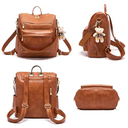 Soperwillton Women Backpack Purse Multipurpose Design Handbags Shoulder Bag PU Leather Travel bag Backpack Set 2pcs - color: Brown