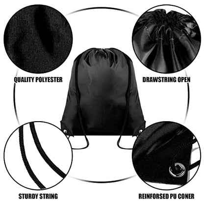 Grneric Drawstring Backpack Bulk 100Pcs Cinch Bag,Polyester Drawstring Bags for Gym Beach Sports Short Trip Party(Black) - color: Black