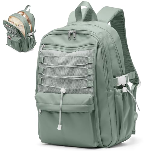 suwasp College Backpack for Women, Waterproof Laptop Backpack Fits 15.6 Inch Laptop, School Bookbag with Water Bottle Pocket, Anti Theft Work Backpack for College, Travel, Commuter, - color: Sage Green
