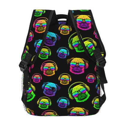 Outdoor Sports Travel Backpack Funny Dj Pug Black, Lightweight Daypack for Men Women Gym and Beach - color: Pattern (743)