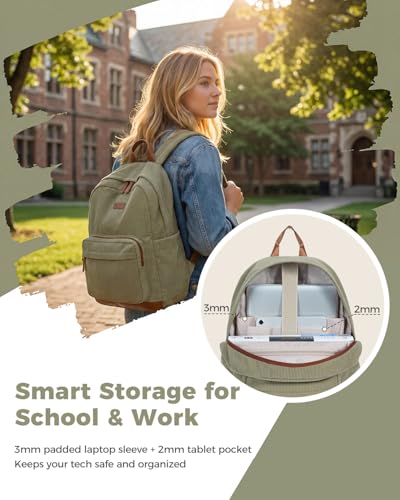ECOHUB Women's Corduroy Backpack, Green Aesthetic College Everyday Bag - color: Sage Green