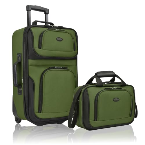 U.S. Traveler Rio Lightweight Softside Rolling Carry-on Suitcase, 2-Wheel Set, Green - color: Green, size: 21"/14"