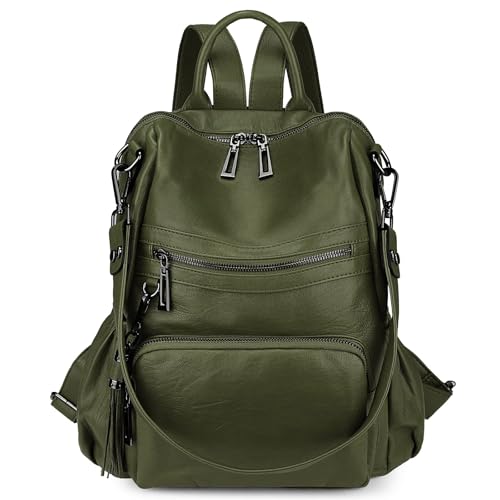 Uromee Backpack Purse for Women Vegan Leather Ladies Fashion Travel Tassel Shoulder Bag Convertible Green bag - color: 0243 Green 2