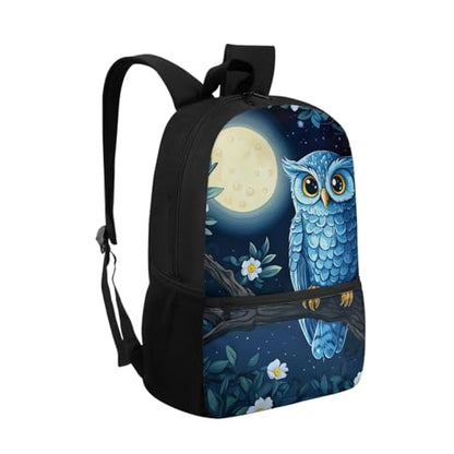 ZOUTAIRONG Moon Owl Backpack for School and Small Thermos School Bags for Girls Boys 7-10/10-12/12-16, Casual Backpack with 2 Side Pockets - color: Moon Owl