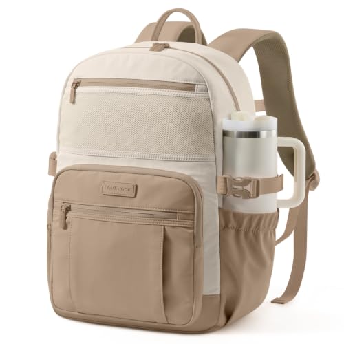 LOVEVOOK Laptop Backpack for Women with Giant Tumbler Holder - DIY 15.6Inch Work Computer Travel Backpack with Laptop Compartment, Water Resistant, Commuter College Teacher Nurse Purse Bag, Khaki - color: Beige - Khaki, size: 15.6 Inch