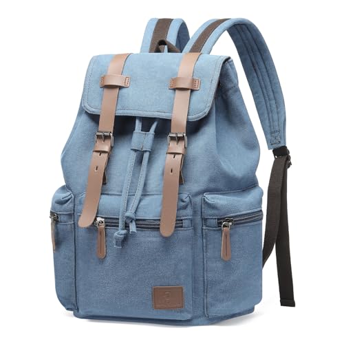 DTGN Vintage Canvas Backpack for Men & Women, Durable Casual Daypack with Leather Accent, Fits for College, Work, Travel, & Outdoor, Blue - color: Blue