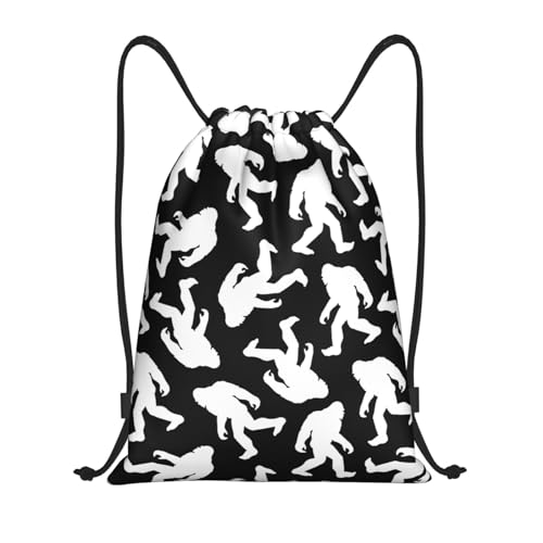 Gianlaima Sasquatch White Black Funny Bigfoot Drawstring Bags Backpack Bag Sport Gym Sack String Bag Yoga Dance Travel Bag For Men Women - color: Black45