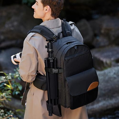 Padwa Lifestyle Black Professional Camera Backpack - Large Capacity Nylon Photography Camera Bag with Thick Padded Comfort Strap and Wide Waist, Versatile Photographer,Multi Cameras,Lensas,a Laptop - color: Black