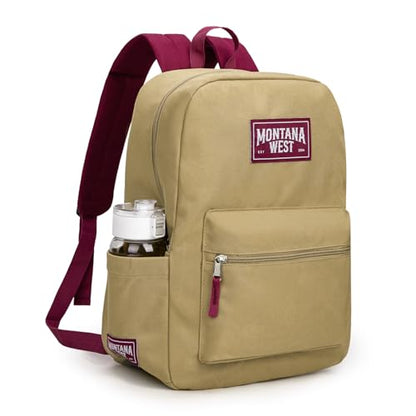 Montana West Backpack for Women Men 2 PCS Lightweight College Bookbags Casual Daypack Backpacks for Commute & Travel - color: Black & Khaki