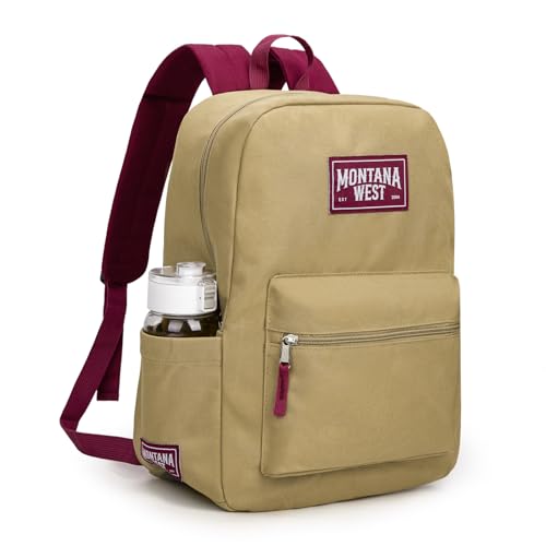Montana West Backpack for Women Men 2 PCS Lightweight College Bookbags Casual Daypack Backpacks for Commute & Travel - color: Black & Khaki