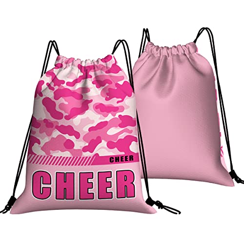 Drawstring Backpack Waterproof Gym Drawstring Bags Sports String Bag Camo Sackpack-Pink Cheer Drawstring Bag - color: Cheer Drawstring Bags-camo Pink