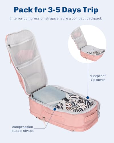 Hynes Eagle TSA Friendly Travel Backpack for Men Women Carry on Backpack 40L Flight Approved Laptop Backpack for 17 inches Compressible Weekender Bag Overnight Backpack Pink - color: Pink