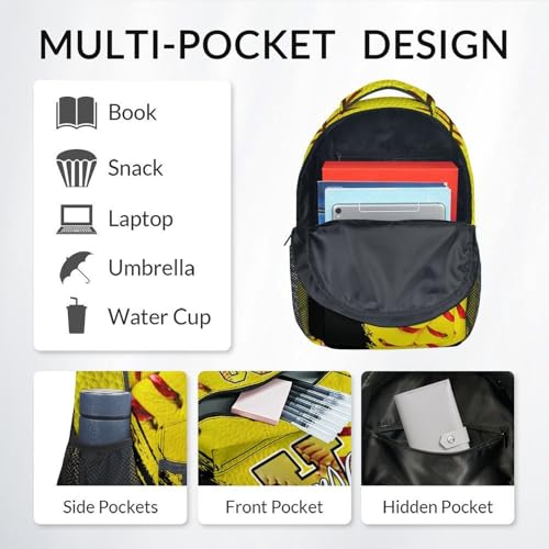 Mercuryelf Personalized Softball Backpack Set for Girls - Custom Kids Monogram School Bookbag for Players/Travel with Lunch Box - color: Yellow