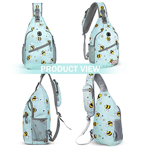 ZOMAKE Sling Bag,Small Crossbody Sling Backpack,Water Resistant Shoulder Daypack for Travel,Anti Thief Chest Bag for Hiking(Bee Blue) - color: Bee Blue
