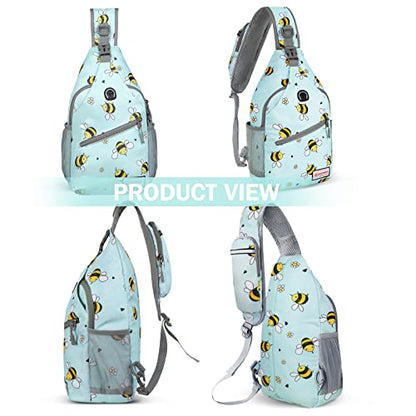 ZOMAKE Sling Bag,Small Crossbody Sling Backpack,Water Resistant Shoulder Daypack for Travel,Anti Thief Chest Bag for Hiking(Bee Blue) - color: Bee Blue