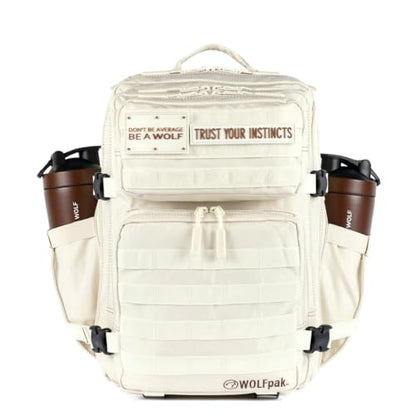 WOLFpak 25L Athletic Gym Backpack - Durable 1000D Waterproof Oxford Material with MOLLE Webbing, Laptop Pocket - color: Vanilla