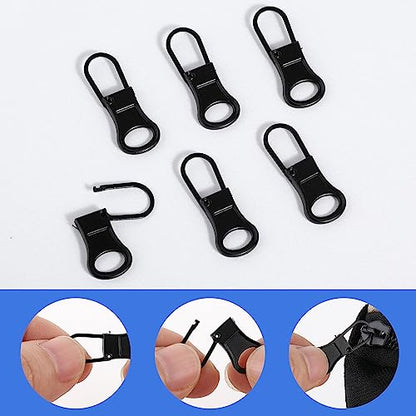Ouligay 6pcs Zipper Pull Replacement Detachable Zipper Pull Tab Metal Zipper Pull Cord Extender Zipper Pull Repair Kit for Backpack Luggage Suitcase Purse Jackets Jeans Coat