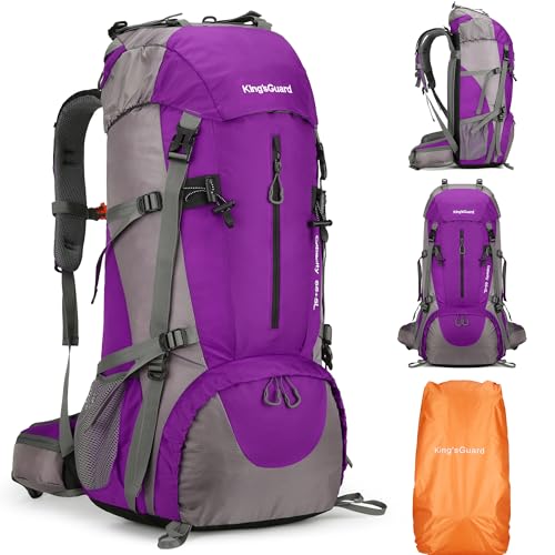 70L Camping Hiking Backpack with Rain Cover Waterproof Backpacking Backpack for Hiking Treeking Climbing Outdoor - color: Purple