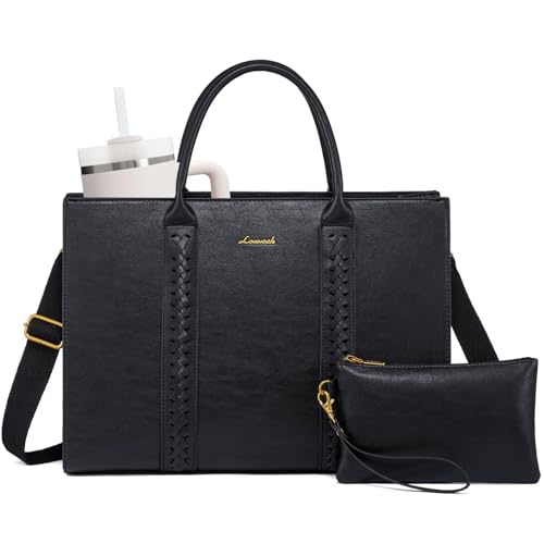 LOVEVOOK Laptop Tote Bag for Women, Vintage Leather Work Bags 17 inch Laptop Bag, Waterproof Professional Computer Bag Business Office Briefcase Large Shoulder Bag Handbag, Black - color: Black-, size: 17 Inch