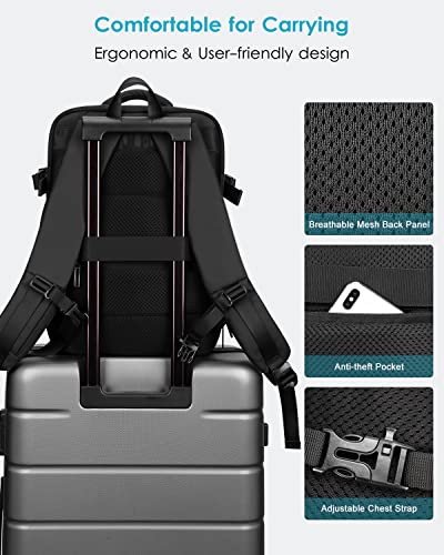 HOMIEE 40L Travel Backpack Expandable Carry on Backpack Fit 15.6 Inch Laptop with USB Charging Port for Business Weekender, TSA Approved Personal Item Bag Waterproof Luggage Suitcase - color: Black
