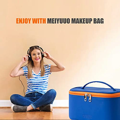 Meiyuuo Makeup Bag Large Cosmetic Bags for Women Girls Cute Travel Zipper Pouch Toiletry Organizer for Beauty Essentials Waterproof (Navy Blue) - color: Navy Blue