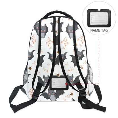 Fun Backpack for Men and Women Waterproof Backpack with Chest Strap Gift Men & Women Cartoon Cute Bats White - color: Multicolor01