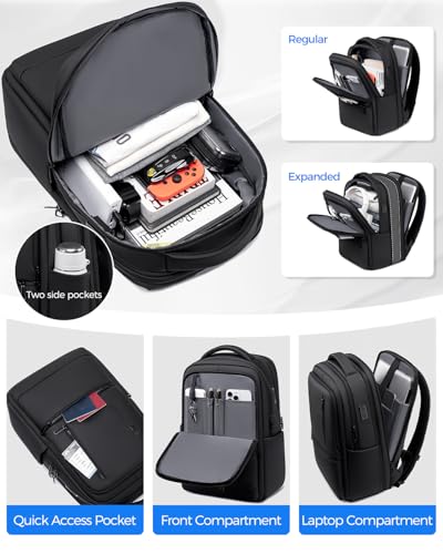 Fenree.geer Expandable Travel Laptop Backpack, 15.6 Inch Computer Backpack with USB Charging Port, Water Resistant Black Mens Laptop Bag - style: Travel Backpack