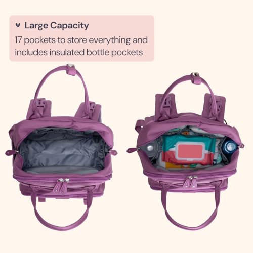BabbleRoo Diaper Bag Backpack - Baby Essentials Travel Tote - Multi Function Water Resistant Diaper Bag, Travel Essentials Baby Bag with Changing Pad, Stroller Straps & Pacifier Case - Unisex, Purple - color: Purple, size: Large