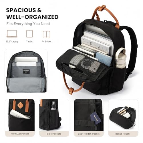 Travel Backpack for Women & Men, Laptop Backpack Fits 15.6 Inch Laptop, Water-Resistant Durable Computer Bag for Work, College & Daily Commute (Black) - color: Black