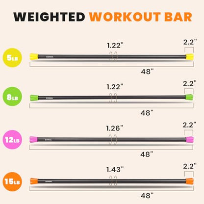 LIONSCOOL Workout Weighted Bar,Padded Exercise Weight Bar, Solid Steel Stretching weighted bar set for Body Sculpting, Physical Therapy,Body Toning - size: Set of 4-5LB, 8LB,12LB and 15LB