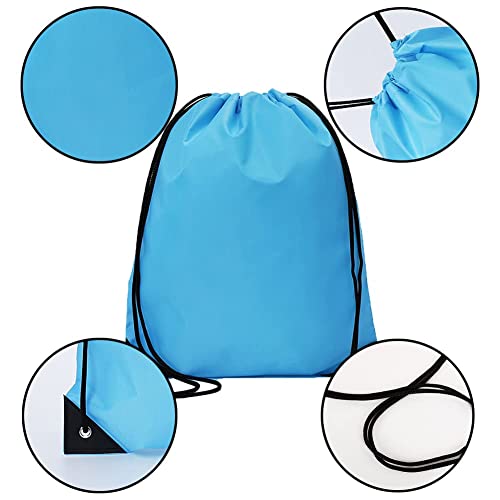 Bulk Drawstring Bags, Polyester Draw String Bags, Gym Sports Cinch Bag Drawstring Backpack for Women Men - color: Sky Blue