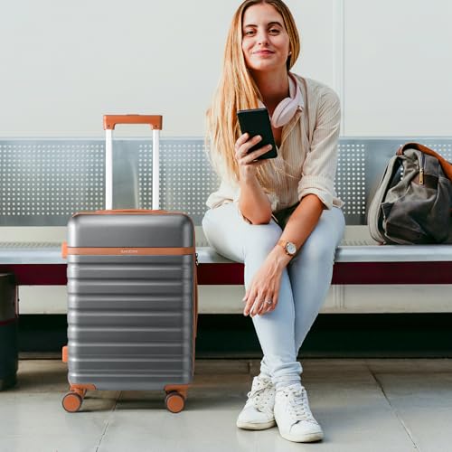 UKEIN Luggage Sets 3 Piece, Carry On Luggage 20In With Spinner Wheels,PC Hardside Suitcase Set with TSA Lock,Durable Carry On Suitcase With Travel Backpack for Men (Grey, 3 piece set (20inch)) - color: Grey, size: 3 piece set (20inch)