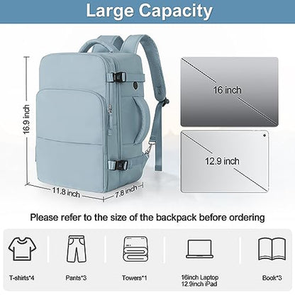 Sinaliy Travel laptop Backpack for Women, Personal Item Size Flight Approved, 16 Inch Laptop Bag with Multi-Pockets, College Computer Bag, Waterproof Carry On Backpack Casual Daypack Backpack - color: Light Blue, size: Large