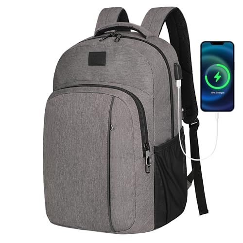 LARIPOP 17.3 Inch Laptop Backpack,40L Lightweight Oxford Travel Business Carry-On for Men Women, Water-Resistant Computer Bag with USB Charging, Anti-Theft Pocket, Luggage Strap, Ergonomic Padded Back - color: Light Grey, size: 17.3inch