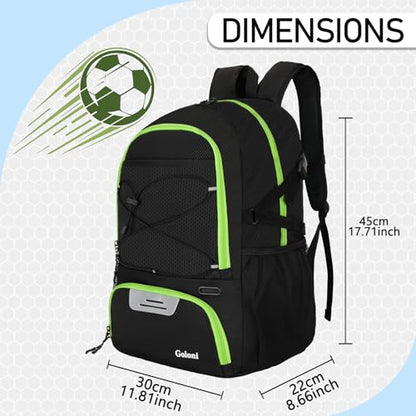 Goloni 30L Sports Backpack with Ball Compartment & Ventilated Shoe Pocket,Basketball Soccer Bag for Youth Boys Girls - color: Black Green